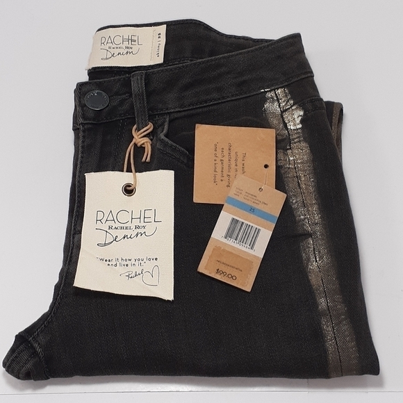 Rachel Roy Skinny Jeans Ash Wash with Foil Stripe Tuxedo Style Size 25 - Picture 6 of 6